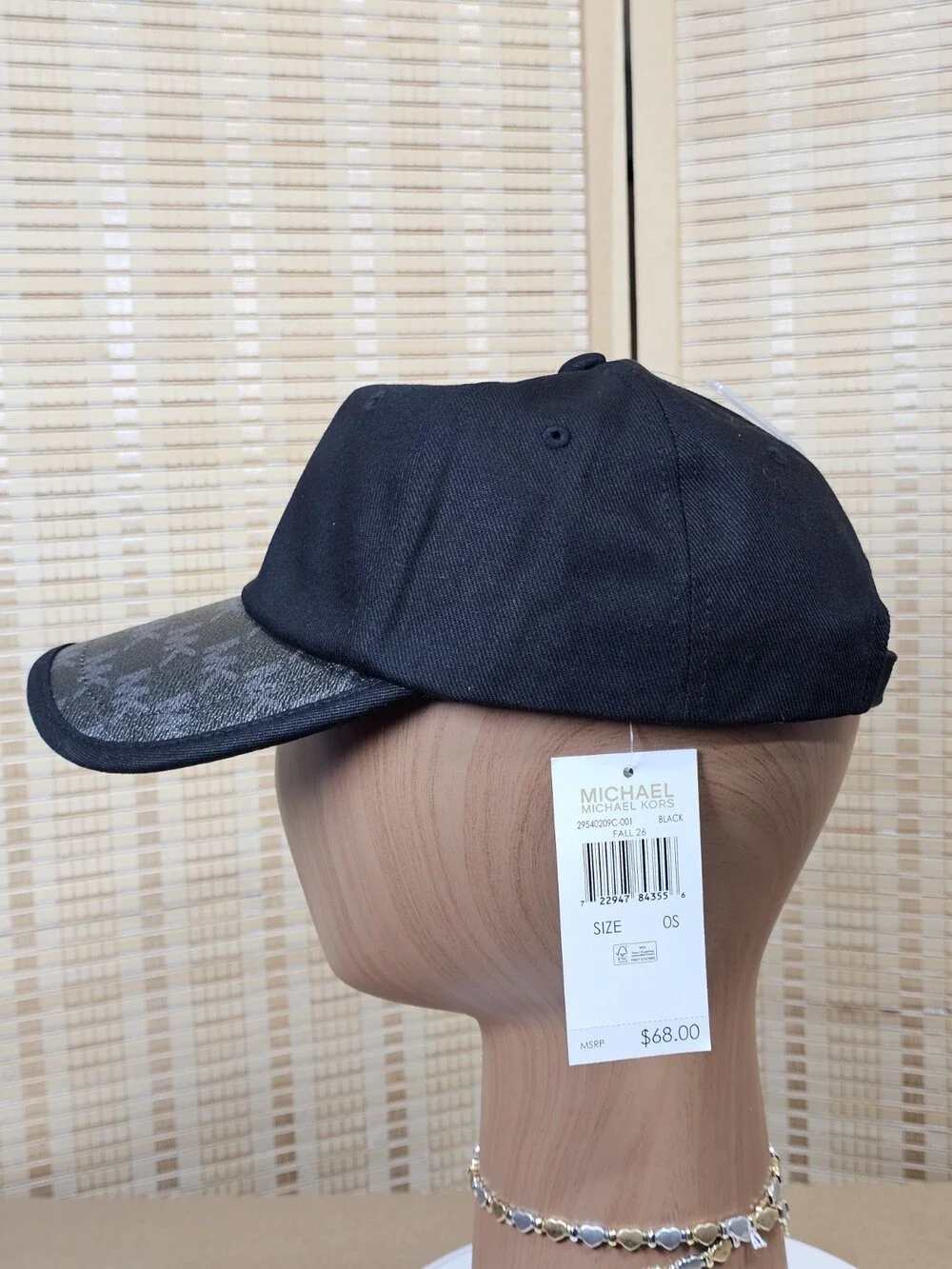 Michael Kors Black MK Monogram Brim Adjustable Baseball Cap One Size NWT